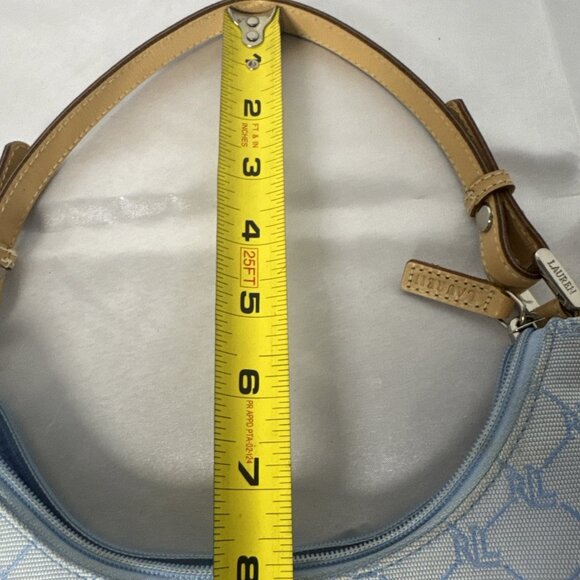 Ralph Lauren Monogram Canvas Hobo Bag Blue & Beige With Adjustable Strap - Picture 15 of 16